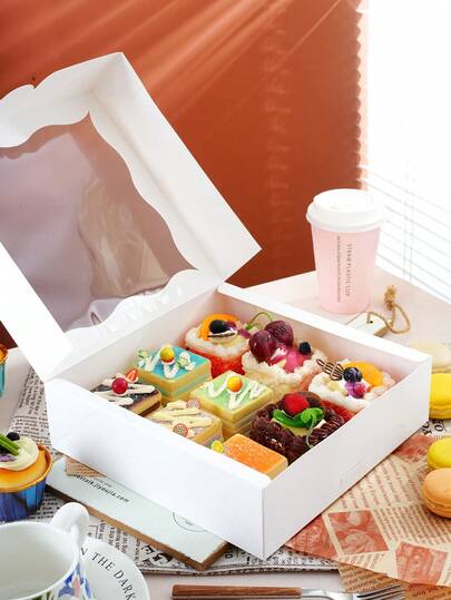 5件/10件 返校透明波浪窗口纸杯蛋糕/松饼盒、糕点盒、雪花蛋糕盒、烘焙包装盒、蛋糕盒、白纸板烘焙包装盒