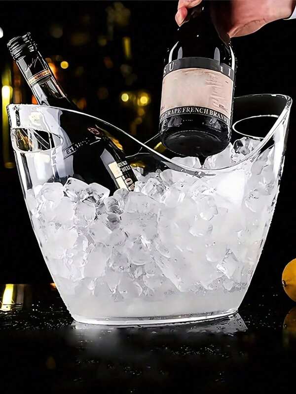 1pc Ice Bucket, Transparent Ice Bucket And 2pcs Plastic Ice Shovel Kitchen, Ice Bucket For Outdoor Picnics, Champagne, Beer-Portable Fruit Storage Basket For Bars, Clubs, Summer Drinks, Bar Accessories For Cocktail Bar Good Essert Pelles Bonbons Beans Scoop Party For Champagne Or Beer Bottle
