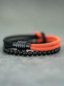 Set da 2 braccialetti da uomo alla moda, bracciale in corda con nodo, fibbia magnetica, colore giallo e rosso