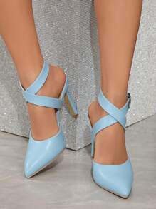 10cm Sexy Blue Criss-Cross Strap High Heel Shoes, Pointed Toe Stiletto French Elegant Lady Pumps