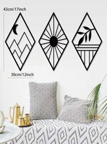 Set de 3 piezas de arte de pared de plantas y metal negro - Decoración moderna para el hogar, acentos festivos, arte de pared elegante