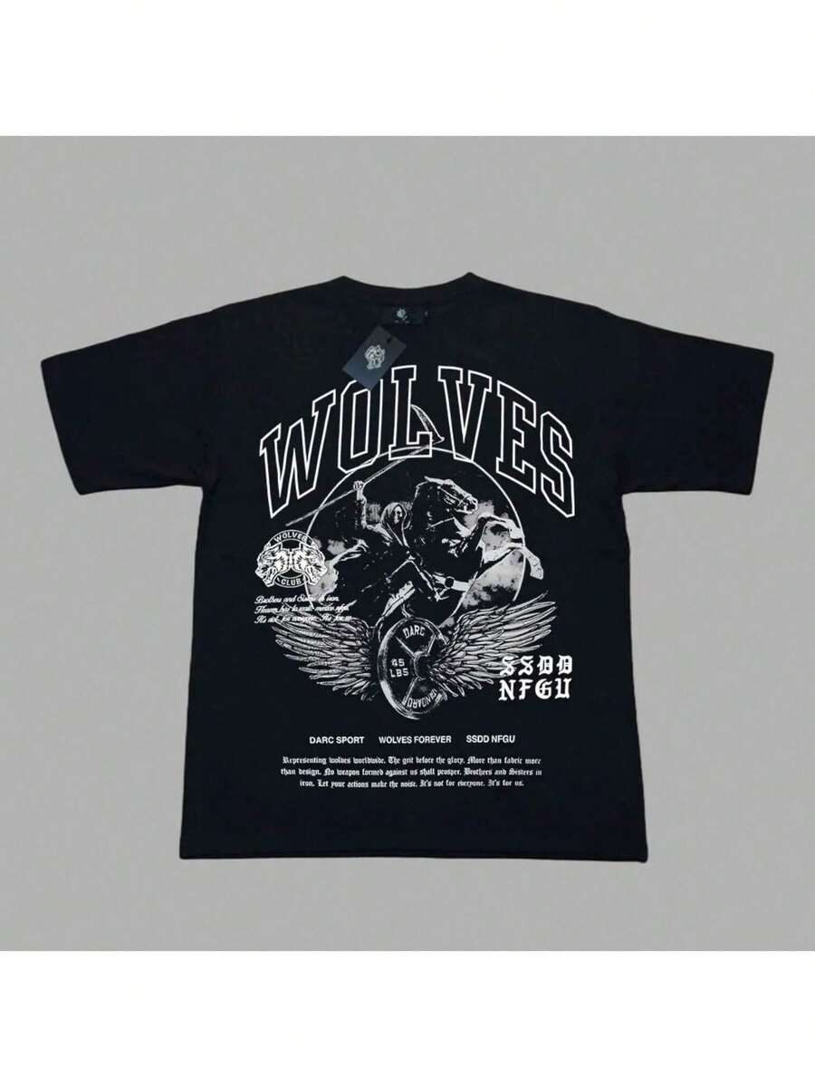 Darc Wolves Sport Oversized Men T-Shirts Fitness Bodybuilding Gym Short Sleeve Lightning Skull Tee Workout Men Darcs Wolf Shirts -High Street Fashion