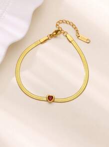 1 Peça Elegante Pulseira de Corrente de Cobra com Coração de Zircônia para Mulheres, Pulseira de Aço Inoxidável À Prova d'Água, Joias, Presentes de Aniversário e Casamento