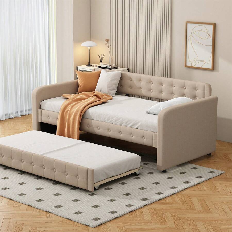 Daybed 90x200cm With Pull-Out Guest Bed And Practical Storage Space - Grey - View 1