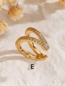 1 Pc Minimalist Stylish Ear Cuff Clip-On Earrings For Women, Copper Plated Inlaid Diamonds Double Layer Earclips, Unique High-End Design, Punk Chic - Yellow Gold - View 8