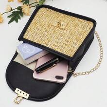 Personalized Embroidered Straw Shoulder Bag, Handmade Woven Crossbody Bag, Summer Beach, Bride Honeymoon Gift - Black - View 7