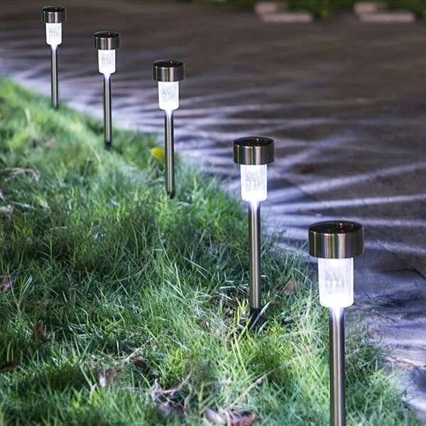 10pcs Solar Powered Outdoor Path Lights, Plastic Housing, Nickel Battery, 40mAh Capacity, No Remote Control, Toggle Switch, Semi-Recessed Mount, Plastic Lampshade, Includes Installation Hardware, Solar Garden Lights, Garden Decoration, Lawn Lights
