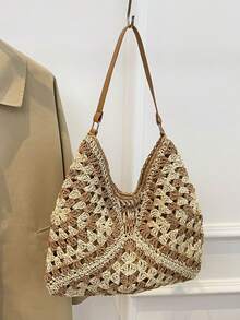 新款时尚甜美编织草编包，时尚ins编织纸绳单肩包，波西米亚风沙滩包，旅行包