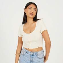 brave soul Lettuce Hem Button Through Shirt