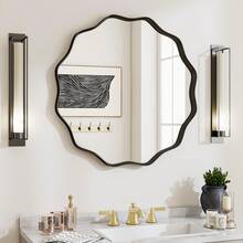 36 Inch Round Mirror With Unique Wavy Lace Aluminum Frame – Wall Mounted Vanity Mirror, Modern Decorative Mirror For Bathroom, Living Room, Bedroom, Entryway – Enhances Home Aesthetics - Black - View 10