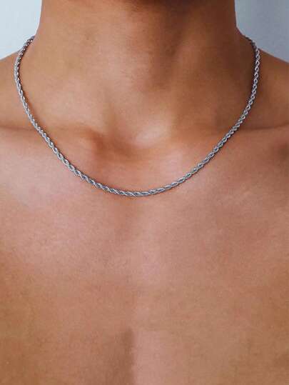 MONALLY 1pc Stainless Steel Braided Chain Necklace, Daily Wear Gift For Men