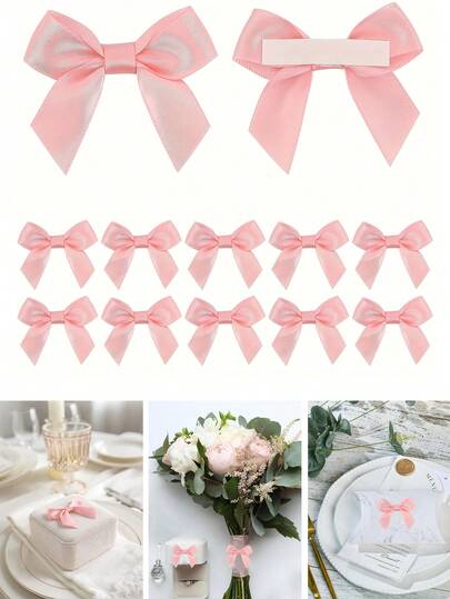 20pcs Pink Satin Ribbon Bows, Pre-Glued, Mini Bows, Suitable For Gift Wrapping, Sewing, Scrapbooking, Weddings, DIY Party Baking Decor, Flower Packaging Decor, Etc.