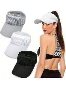 3pcs/1pc Women's Sun Hats, Women's Knitted Elastic Sports Hats, Breathable Wide Brim Golf Caps - Multicolor - View 15