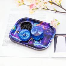 1 Set praktisches Zubehör für Rauchen: Beinhaltet robuste Metall Dreh-Tablett und 4-Schichten Metall gemusterter Kräutermahler, Größe 50mm (1,95 Zoll); Heimatgerät, Partybevorzugung, Geschenk für Freunde