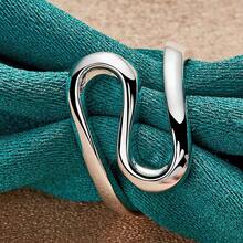 Nhẫn rắn mạ bạc Sterling 925 dành cho nữ, trang sức thời trang đính hôn, cưới - Bạc - Xem 4