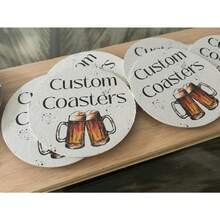 Custom Printed Pulpboard Coasters - Circle - 4in Coasters - Wedding Coaster - Birthday Coasters - Valentine's Day Gift - Multicolor - View 13
