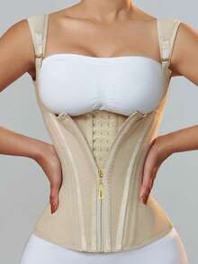 Women's Waist Trainer Corset, Sports Compression Tank Top With Adjustable Straps - Beige - View 1