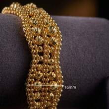 1pc Women Multicolor Copper Bead Woven Double Row Pearl Chain Wave Bracelet, Suitable For Daily And Party Wear
