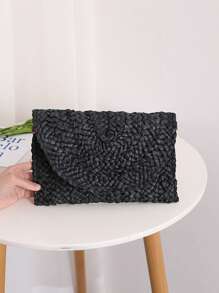 BAILEE 1 pieza Bolso de mano de cena con trenzado de hoja de maíz, bolso grande de mujer de paja de estilo sólido y simple para moda, ideal para vacaciones, viajes, combinar con ropa de moda y salir de compras con amigos