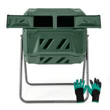 Tumbling Composter 40 Gallon Garden Rotating Compost Bin With Dual Chamber Black/Green - Green - View 4