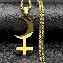Lilith Crescent Inverted Cross Necklace Stainless Steel Astrological Symbol Sign Necklaces Satan Jewelry Cruz Invertida - Necklace - View 3