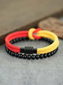 Set da 2 braccialetti da uomo alla moda, bracciale in corda con nodo, fibbia magnetica, colore giallo e rosso