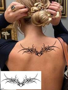 4pcs Sexy Temporary Tattoo Stickers, Waterproof Waist & Abdomen Tattoo Decals For Women, Can Cover Waist Scars, Fake Body Tattoo For Girls (Waist & Abdomen) - Black - View 4