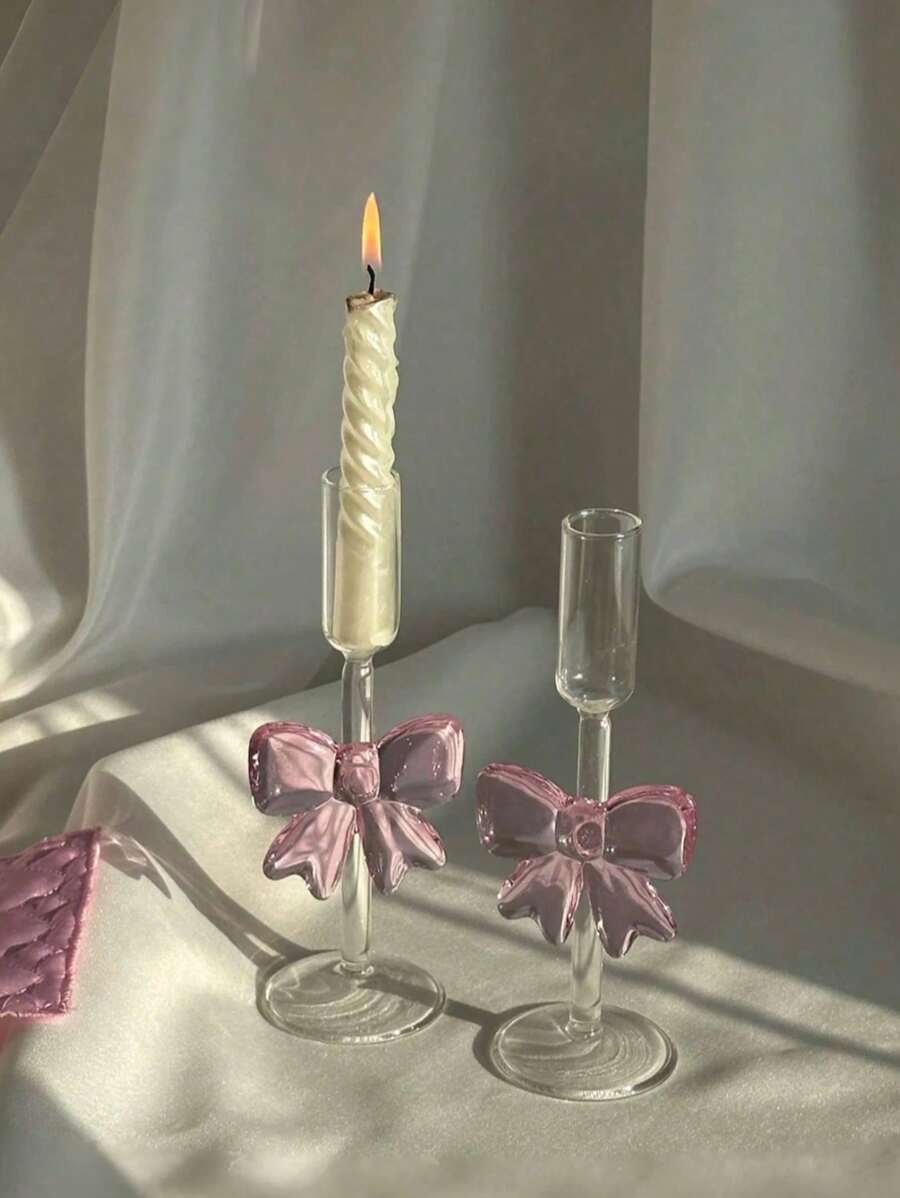 1 pieza Soporte de vela creativo y lindo con lazo extra grande, Soporte de vela para decoración de restaurante de alta gama, Soporte de vela decorativa para una cena romántica a la luz de las velas