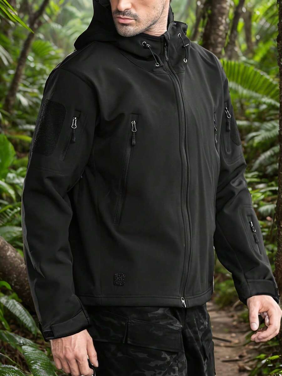 Military Soft Shell Tactical Jacket, Men's Waterproof Windproof Jackets, Men's Army Combat Hooded Coats - màu đen - Xem 1