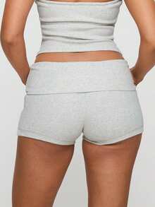 Fold Over Booty Short For Women Y2K Low Rise Cute Pajama Shorts Comfy Lounge Pj Mini Bottoms Going Out Micro Shorts - Light Grey - View 2