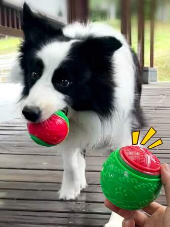 Green & Red Patchwork C-Shaped Squeaky Dog Chew Toy, TPR Material, Durable & Dental Cleaning