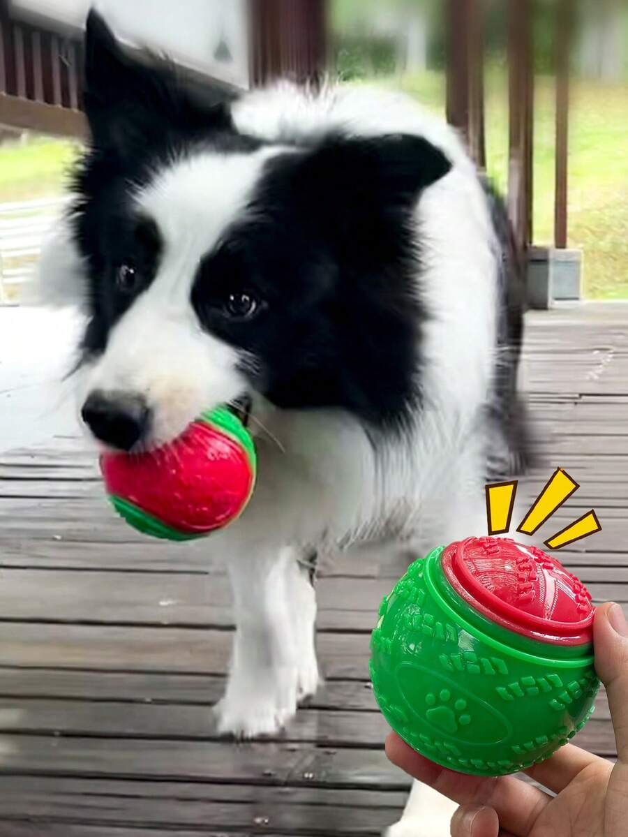 Green & Red Patchwork C-Shaped Squeaky Dog Chew Toy, TPR Material, Durable & Dental Cleaning - Multicolor - View 1
