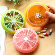 1pc 9*2.5cm Portable Mini 7-Cell Pill Box Fruit Pill Box Round Rotating Transparent Pill Box For Home Medical Medicine Storage