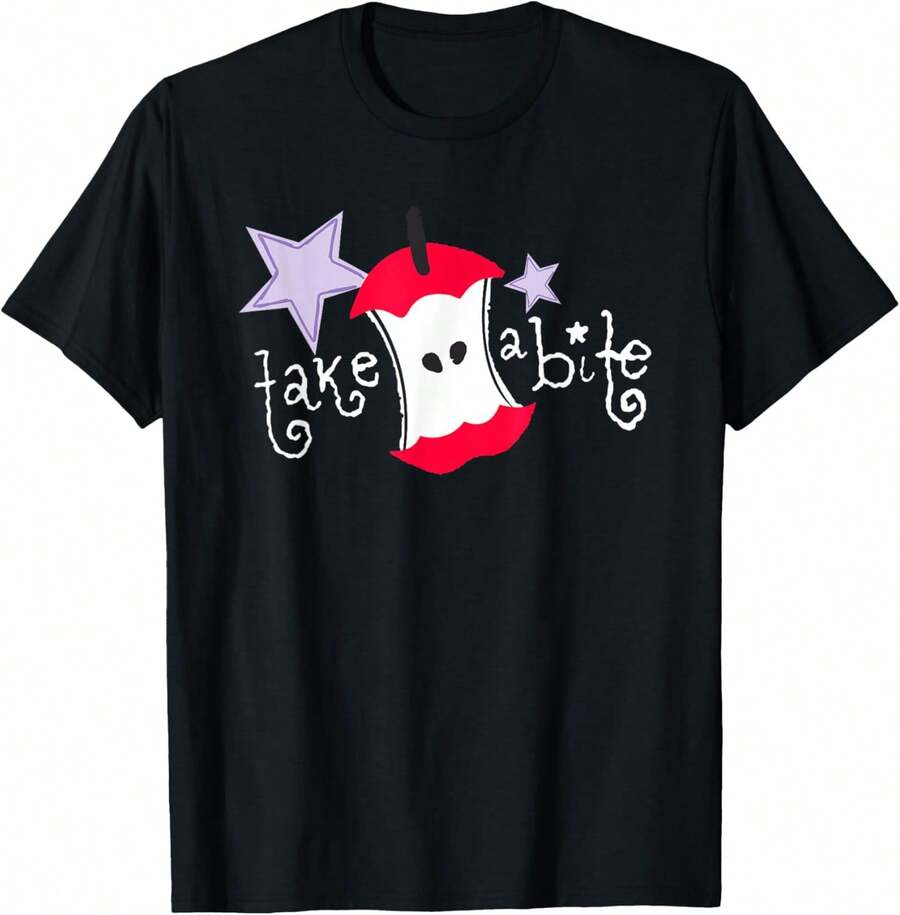 Take A Bite Y2k Apple Bite Funny Bite Me T-Shirt   100% Cotton Summer T-Shirt For Women - màu đen - Xem 1