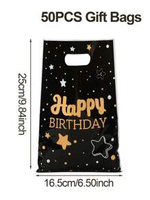 10/25/50Pcs Black Gold Star Gift Bags,Happy Birthday Tote Bags,Hand-Held Bags,Handbag,Gift Wrapping Bags,Birthday Party Decor,Birthday Decoration,Party Favor Bags,Gift Bags For Guest