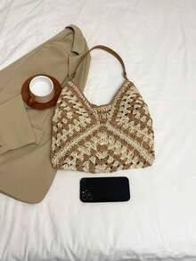 新款时尚甜美编织草编包，时尚ins编织纸绳单肩包，波西米亚风沙滩包，旅行包