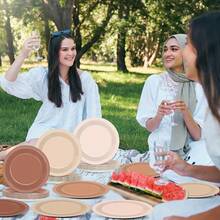 10/20/40pcs,Brown Theme Birthday Party Paper Plates,Napkins For Boho BabyShower Party Supplies 7" Brown Gradient Color Round Birthday Party Disposable Plates For Farmhouse Wedding Party Decorations - Multicolor - View 4