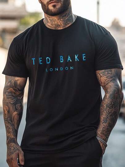 Camiseta gráfica para hombre - Poliéster ligero, camiseta de manga corta de ajuste regular para uso casual y deportivo, parte superior transpirable de verano con estampado de letras audaz, camisa transpirable | Camisa de cuello redondo | Ropa deportiva