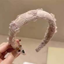 蕾丝花朵海绵宽发箍，韩式甜美仙女森系风格，黑色、粉色、米色可选，发饰，发箍，发圈头饰 - 彩色 - 查看 11