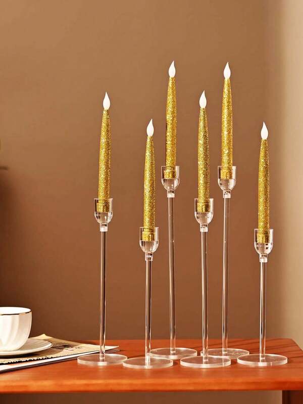 24pcs Acrylic Transparent Candle Holder Table Centerpiece,Conical Candle Holders, Decorative Candle Holders,Decorations For Parties, Dinners, Celebrations,Stylish Decor,Noble And Simple Fireplace Ornaments