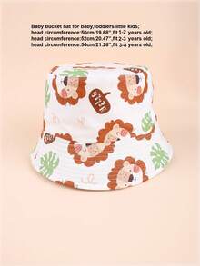 1pc Children Cartoon Lion Pattern Bucket Hat, Unisex Infant/Toddler Sun Protection Hat For Outdoor Activities, Beach, Daily Wear - White - View 5