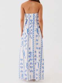 Womens Floral Strapless Dress Y2k Backless Sleeveless Tube Maxi Long Dresses Sexy Bodycon Summer Beachwear Formal Cocktail Club Party Sundress - 白色 - 查看 3