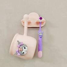 Sanrio Sanrio 2 Pieces/3 Piecescartoon Mouthwash Cup Set, Used For Household Bathroom Storage, Wall Mounted Toothbrush Holder, Used For Household Toothbrush Cup Cleaning, PP Cup Toothbrush Holder, Non Punched Cup Toothbrush Wall Mounted