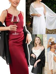 Chiffon Shawls Scarves Wraps For Bridal Wedding Party Evening Dress And Special Occasion Dresses - Black - View 5