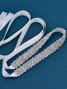 1pc Silver Bride Waist Belt, Classic Style Women's Dress Waistband, Body Jewelry For Ball Gown, Evening Dress Costume - 002 Color Ribbon - View 12