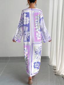 Elegant Arabic Robe, Summer Loose Fit Lightweight Breathable Round Neck Long Sleeve Casual Resort Style Gown, Traditional Arabic Clothing Formal Dress, Holiday Cocktail Dress