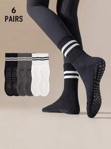 3/4/5 Pairs Women's Fashion Non-Slip Breathable Sports & Yoga Socks, Suitable For Indoor Fitness, Dancing, Yoga