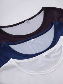 Conjunto de 3 piezas de parte superior de manga corta y pantalones con estampado de animal de dibujos animados y letras - Multicolor - Ver 3