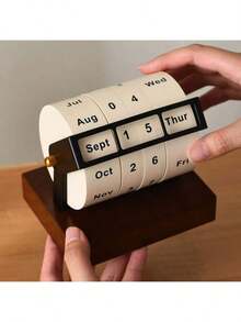 Calendario perpetuo de madera vintage, calendario de escritorio giratorio con visualización de mes, fecha y día, decoración reutilizable para el hogar y la oficina, y accesorio para el salpicadero del automóvil