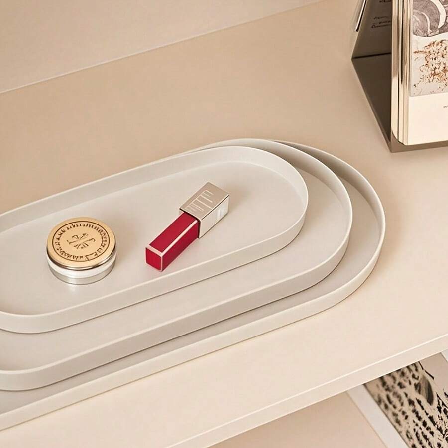1pc Nordic Style Decorative Tray, Metal Material, Black & White Oval Shaped Tray, Classic & Versatile Fits Various Home Decor, Can Store Perfume, Cosmetics, Keys And More To Enhance The Sophistication And Style Of The Space ,Room Decor